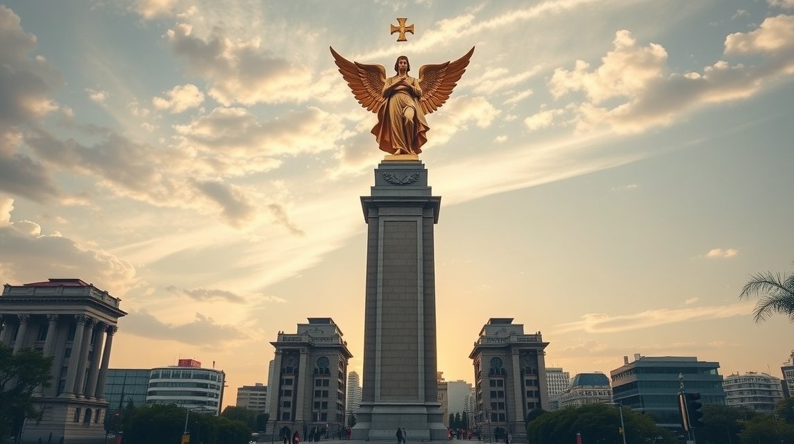 A Függetlenség Angyala emlékmű Mexikóvárosban gyönyörű naplementében.