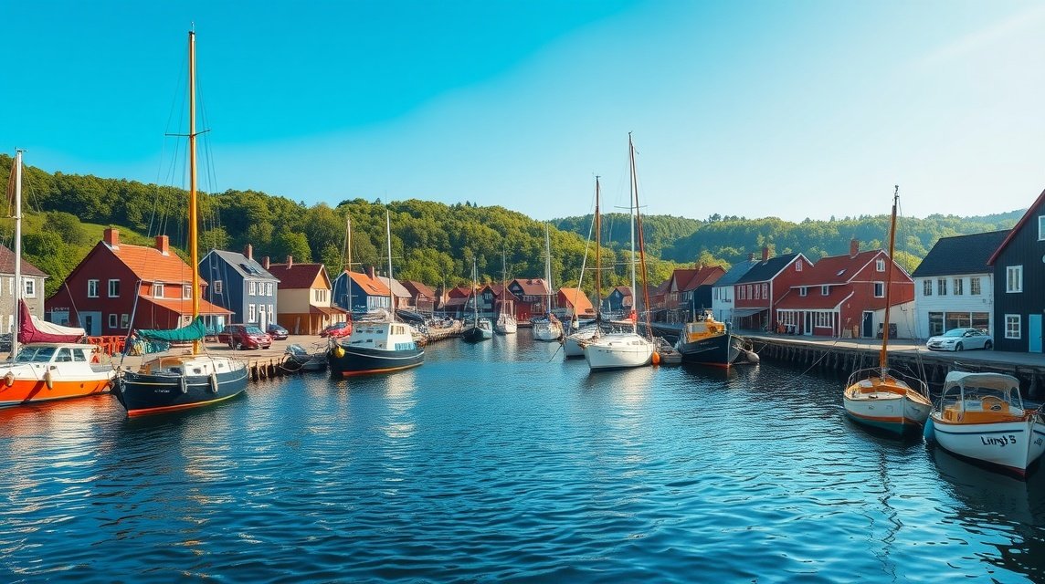 Glyngøre kikötő hangulatos látképe Dánia vidékén