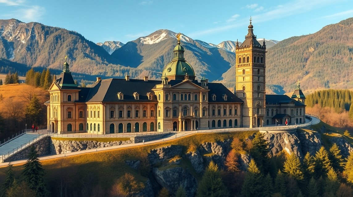 Goslari császári palota a Harz hegyvidékén, csodás tájjal.