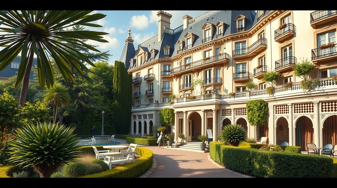 A Grand Hôtel gyönyörű homlokzata Cabourgban, Franciaországban.