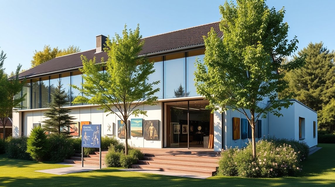 Grimmermosehuset galéria Middelfartban, kortárs művészet kiállítással.