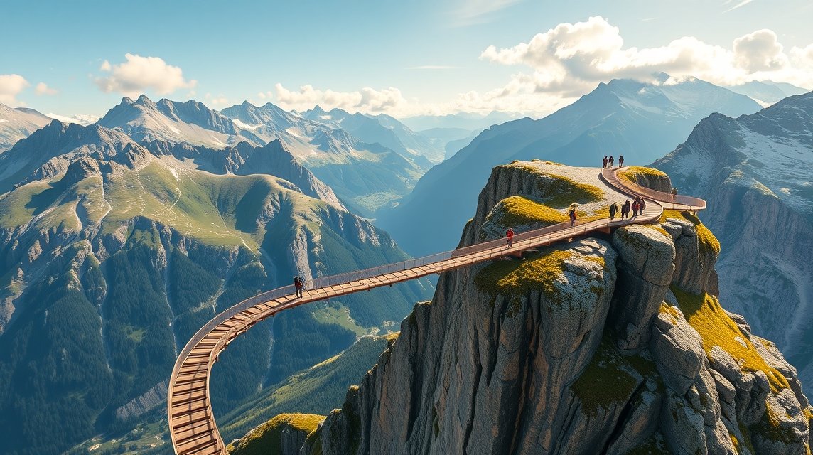 A lenyűgöző First Cliff Walk Grindelwaldban, lélegzetelállító hegyi panorámával.