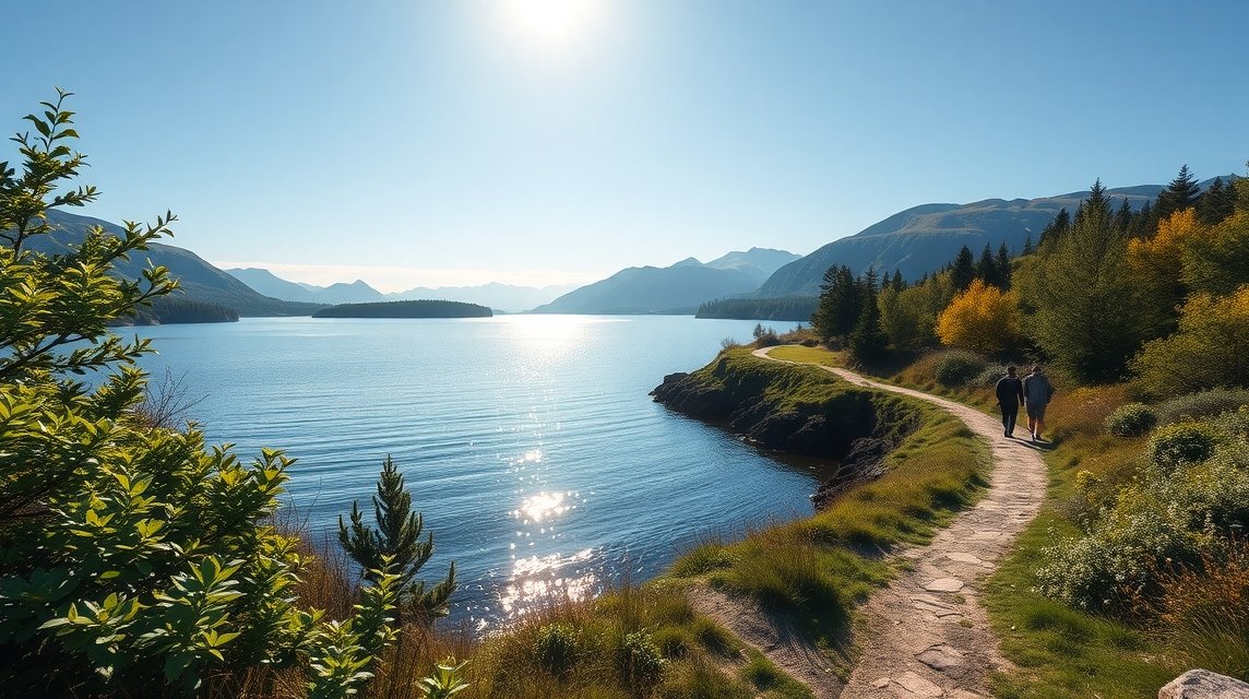 Séta a Skive-fjord partján, gyönyörű táj és vízparti kilátás