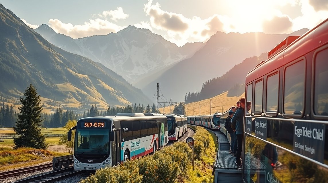 Tömegközlekedés a hegyekben, busz és vonat kilátással