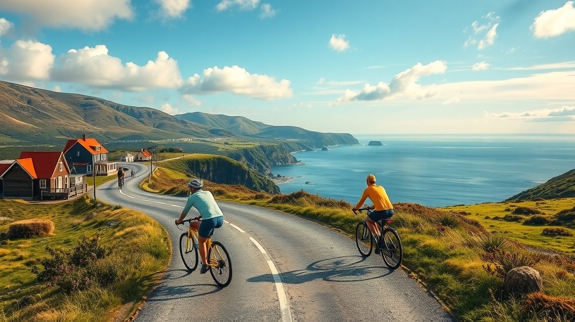 Kerékpárosok élvezik a gyönyörű tájat Blåkrog keleti partján