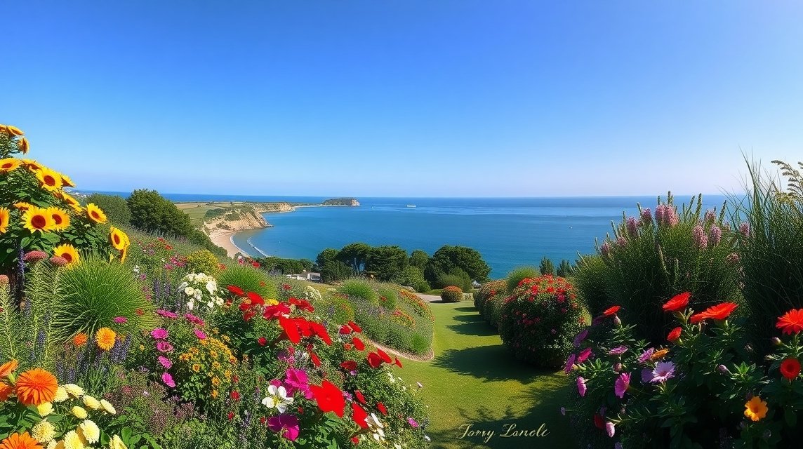 Bájos virágos kertek Kertemindében, a tengerpart mellett.