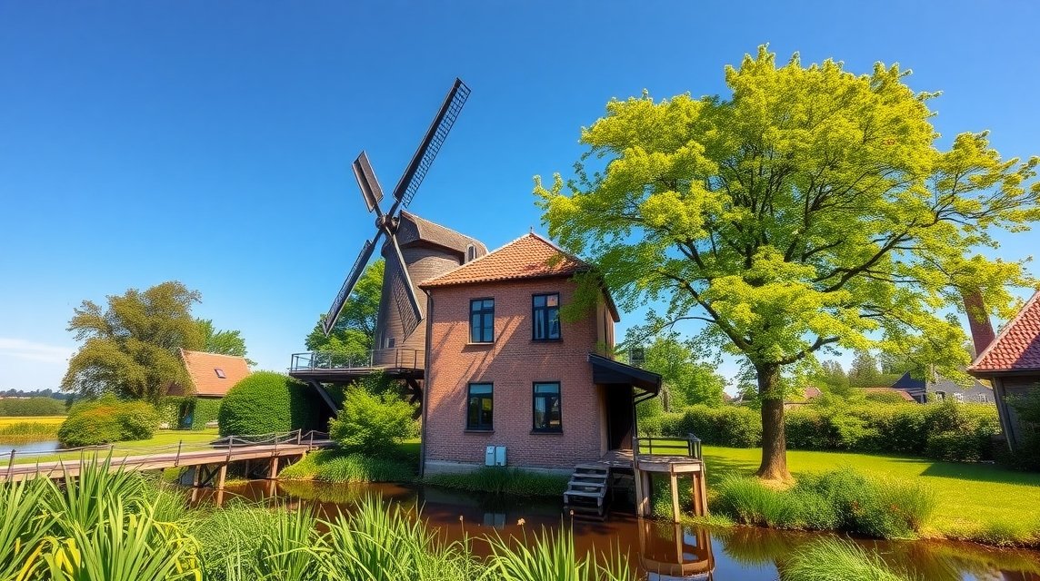 Kerteminde Svanemøllen szélmalom gyönyörű zöld környezetben