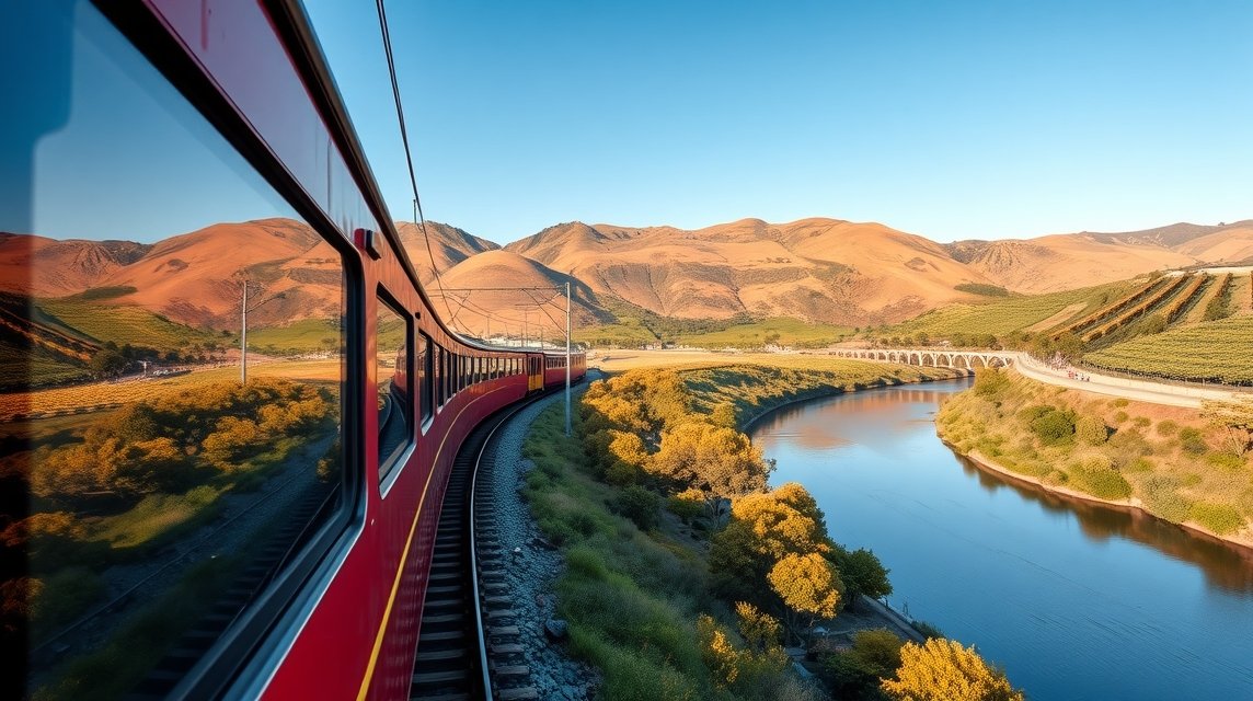 Vonatút a festői Douro-völgyön, szőlőültetvényekkel és folyóval