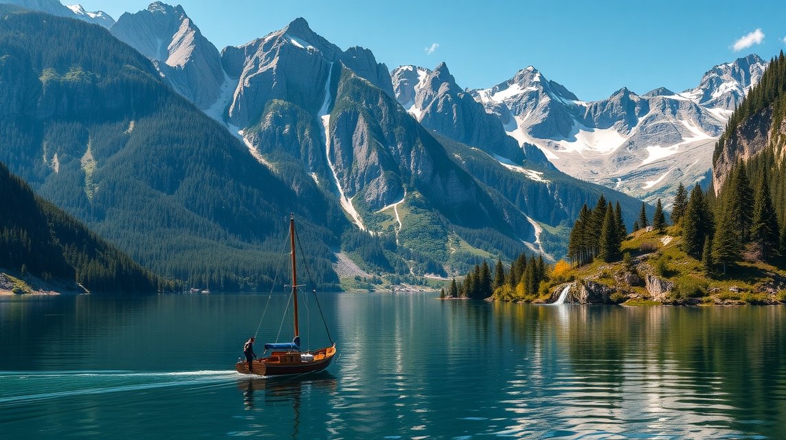 Hajózás a Königssee gyönyörű vizén, lenyűgöző hegyek körül.