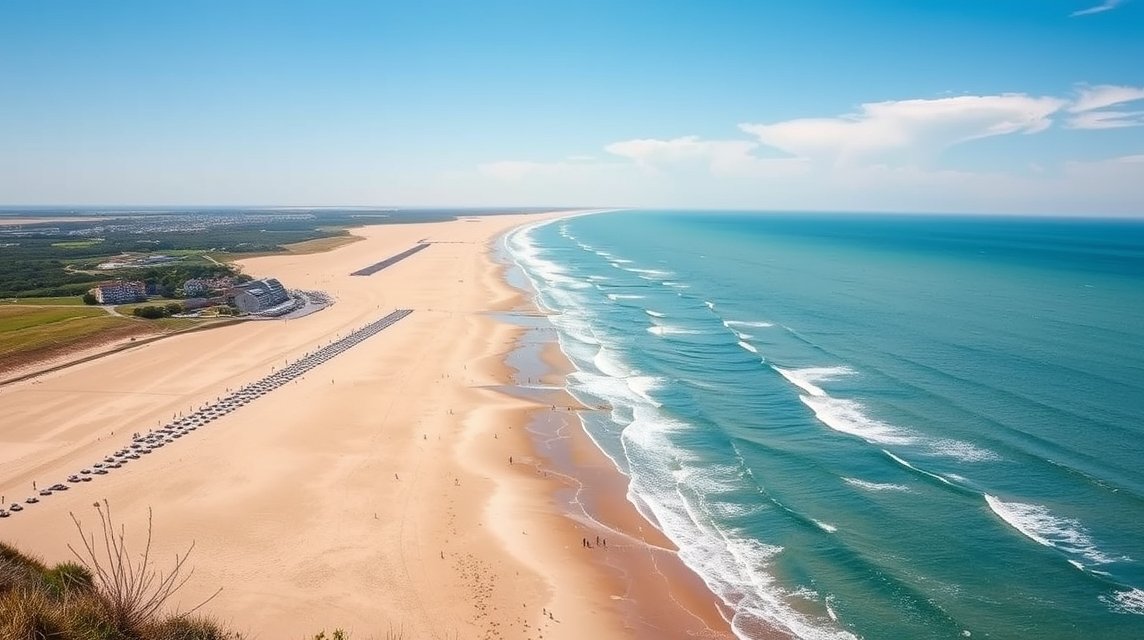 La Baule tengerparti látkép, homokos öböl és hullámok
