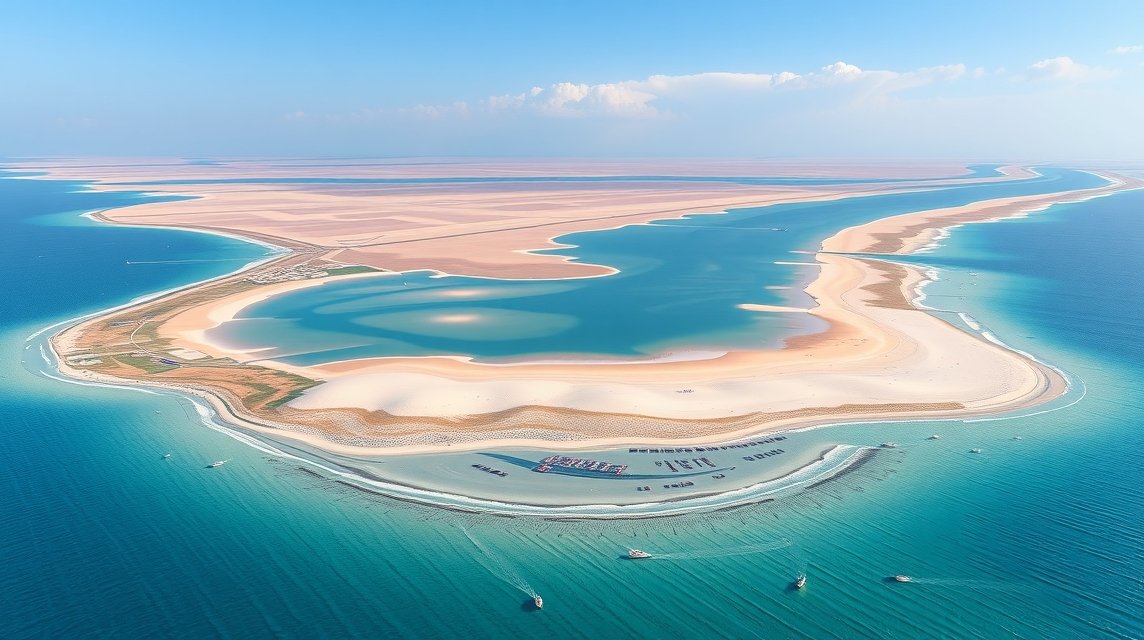 Légifelvétel a La Manga del Mar Menor homoknyelvről Spanyolországban