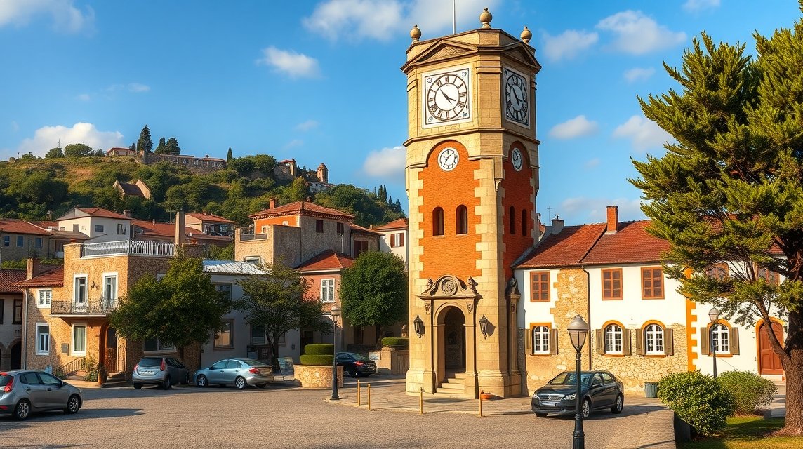 A Lamego óratornyszerkezet és a város környezete.