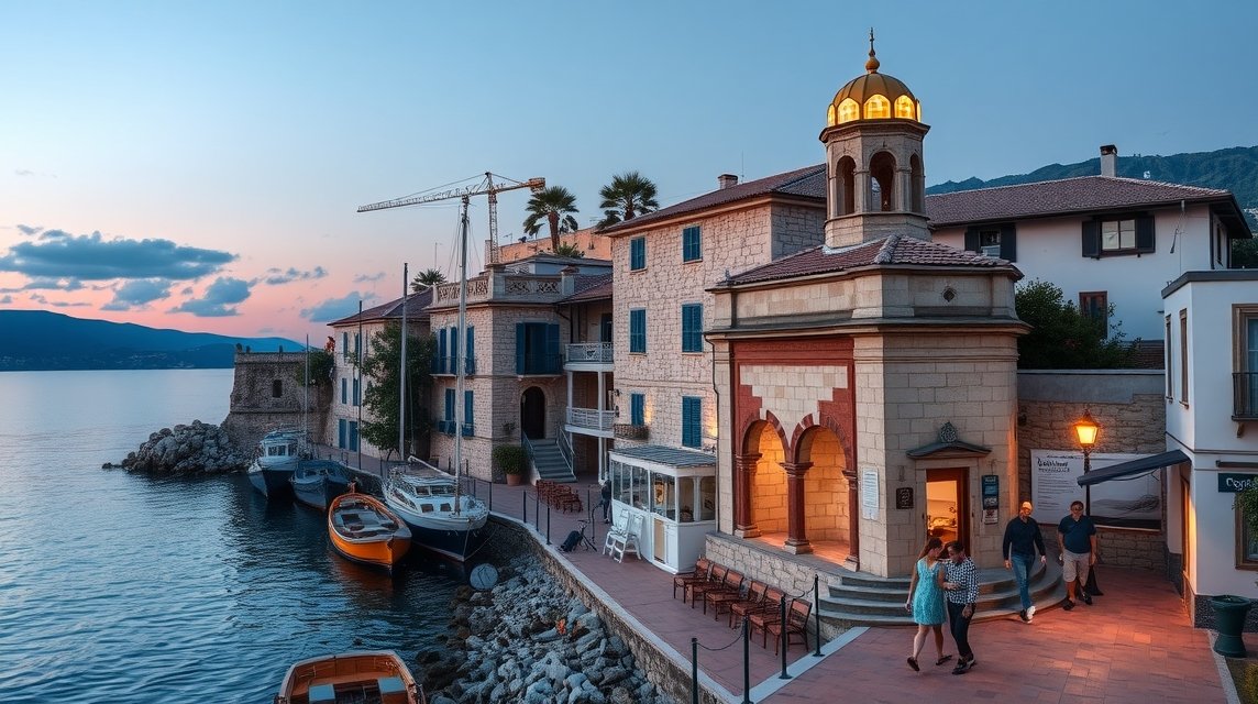 Limenaria este látványos tengerparti sétány és épületek Thassos szigetén.