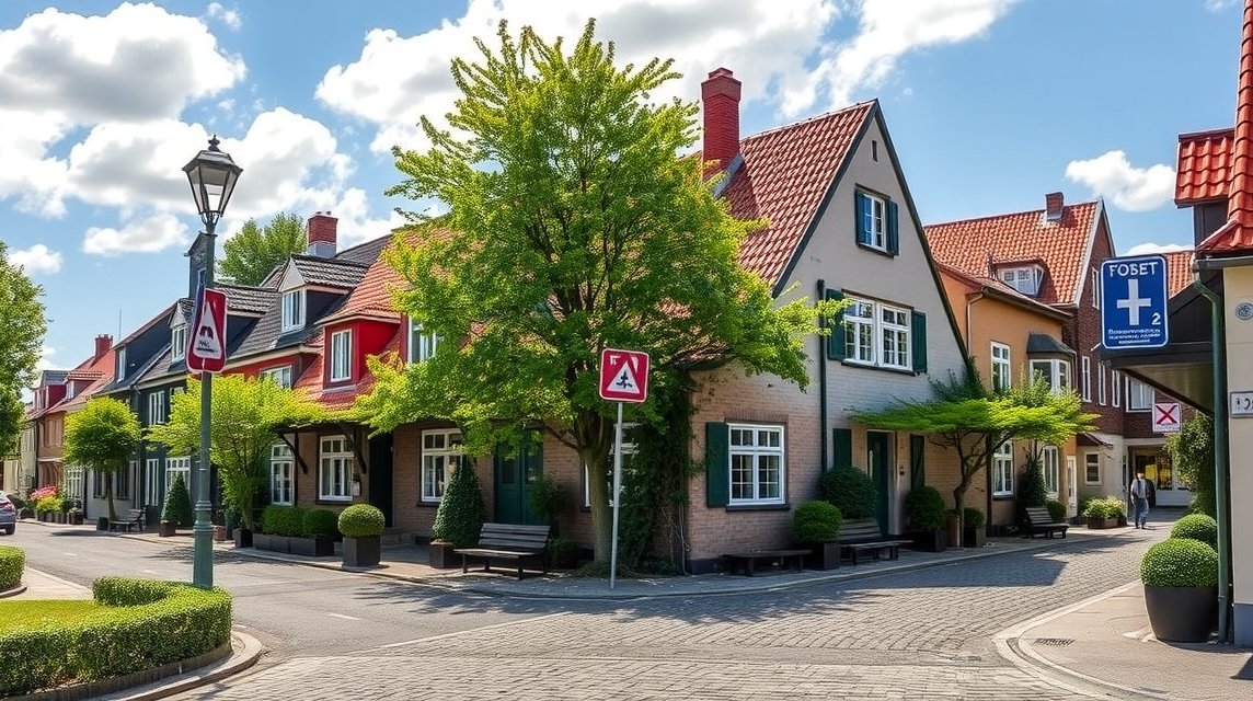 Middelfart Sildemarken negyedének macskaköves utcái és régi házai