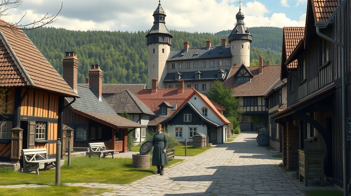 Hagyományos dán falusi táj Møgeltønderben, a királyi család közelében.