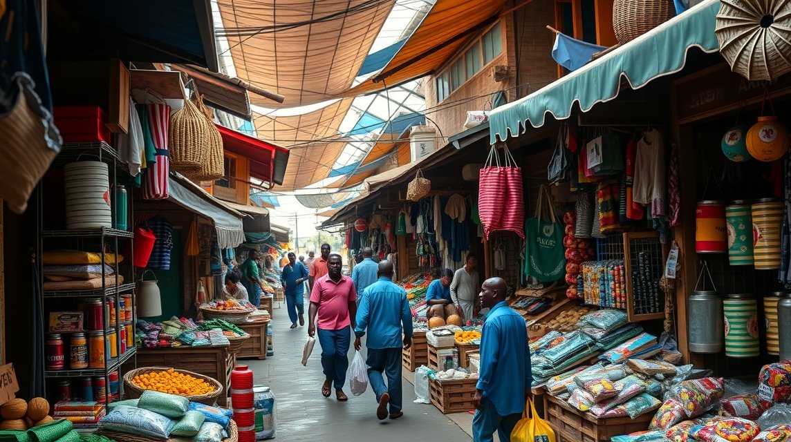 Mokolo Piac, Yaoundé - Élénk fűszerek és kézműves portékák a piacon.