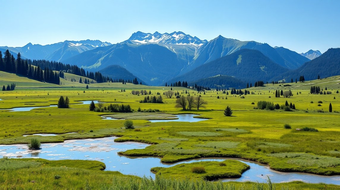 Lápvidék és Alpok panoráma Murnauer Moosban, Németországban