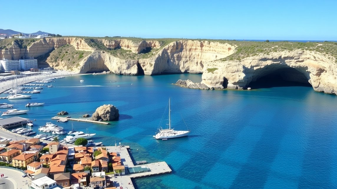 Nerja, Balcón de Europa kilátás a Földközi-tengerre és barlangokra