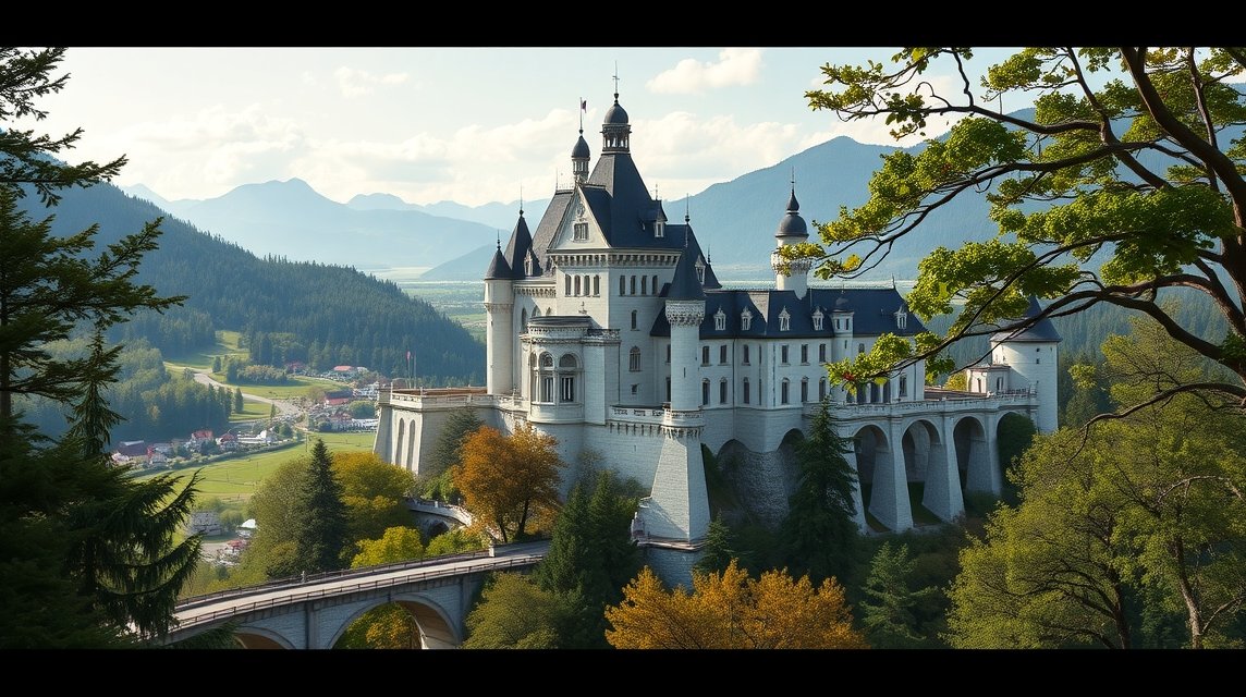 Neuschwanstein kastély panorámája Marienbrückéből
