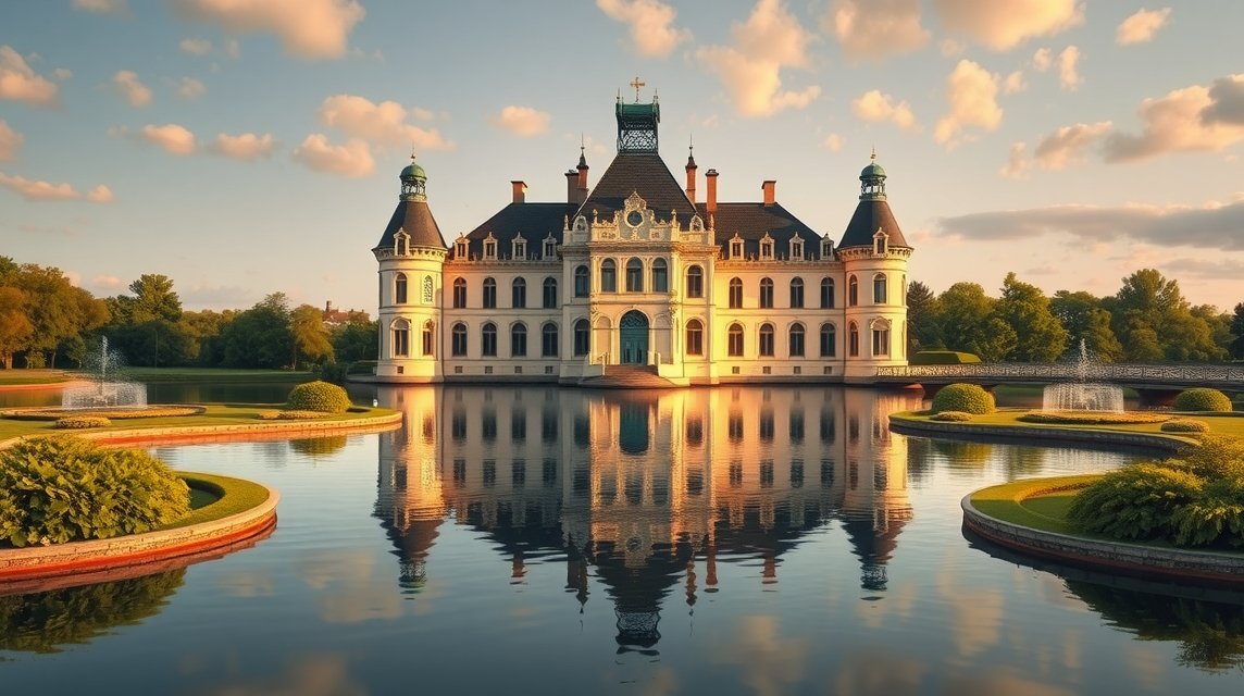 Nordkirchen kastély vízi kastély barokk építészete és tükörsima vízfelülete