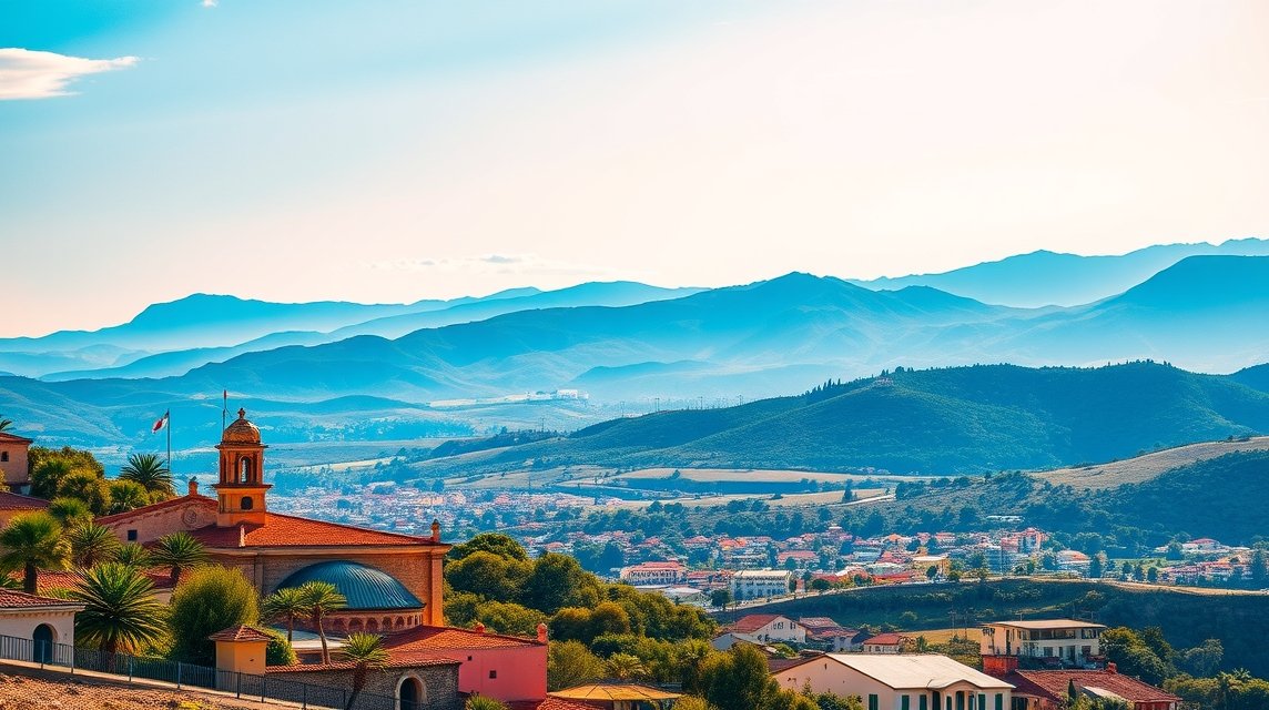 Oaxaca város panorámája a hegyekkel a háttérben