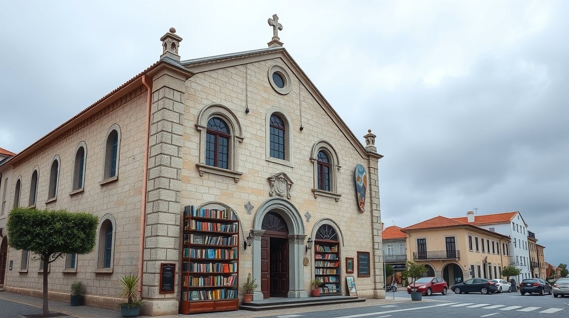 Óbidos Szent Jakab-templom könyvesbolt, középkori stílusban.