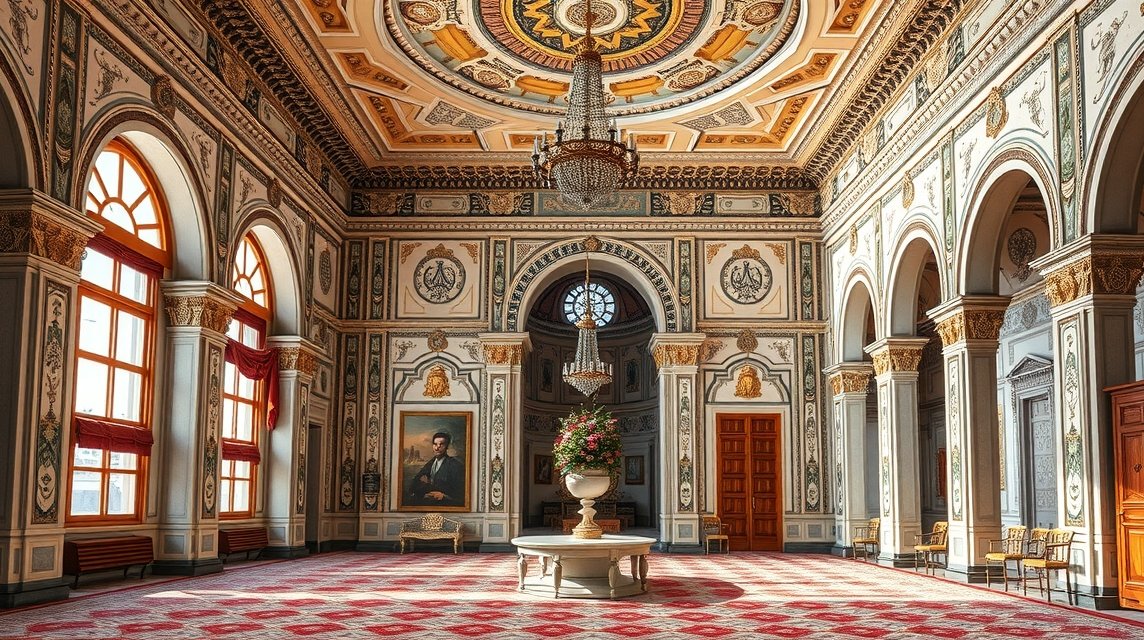 Palácio da Bolsa belső tér, neoklasszikus stílus és csillár