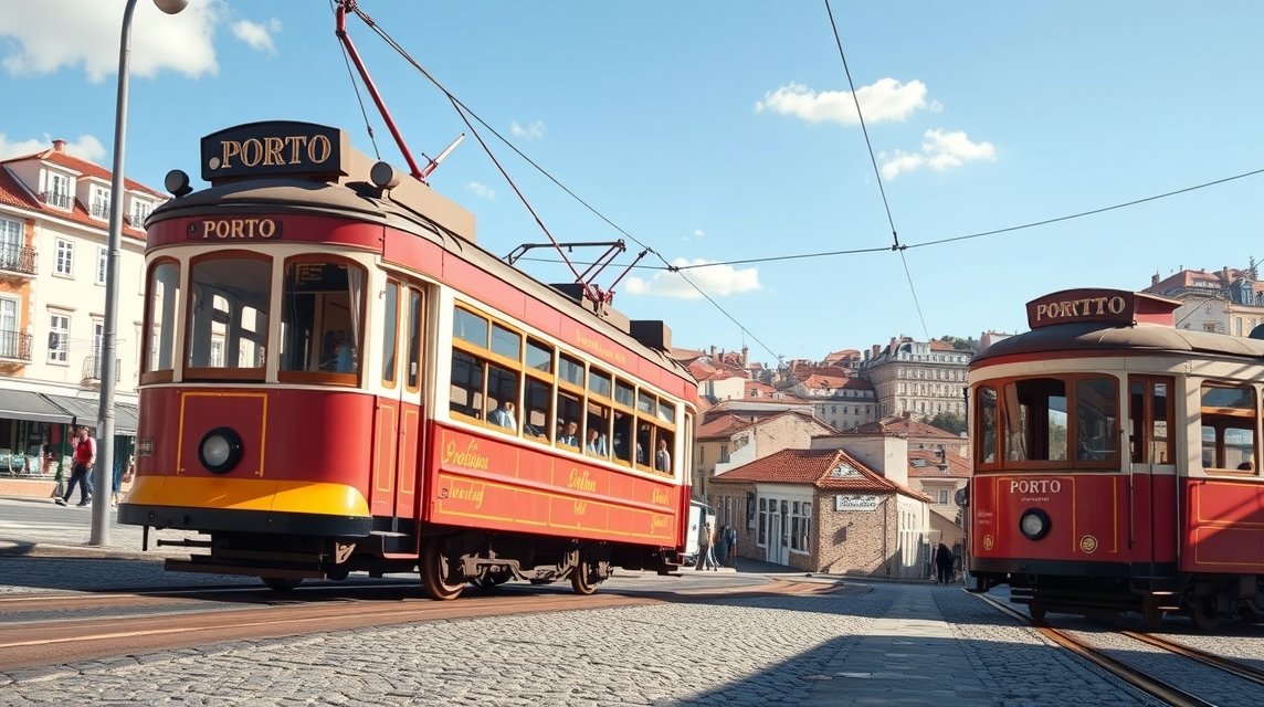 Nosztalgia villamos Portó történelmi utcáján.