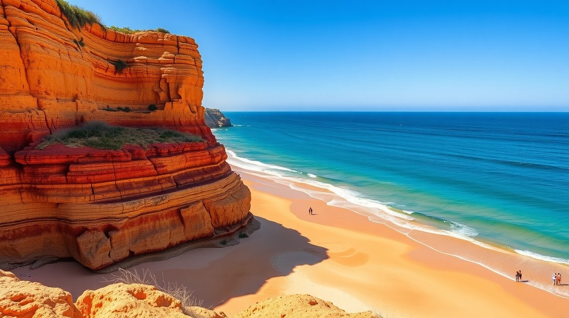 Praia da Falésia gyönyörű vörös sziklái és aranyhomokos partja