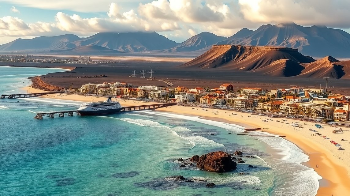 Puerto del Carmen tengerpartja Lanzarote vulkáni tájjal