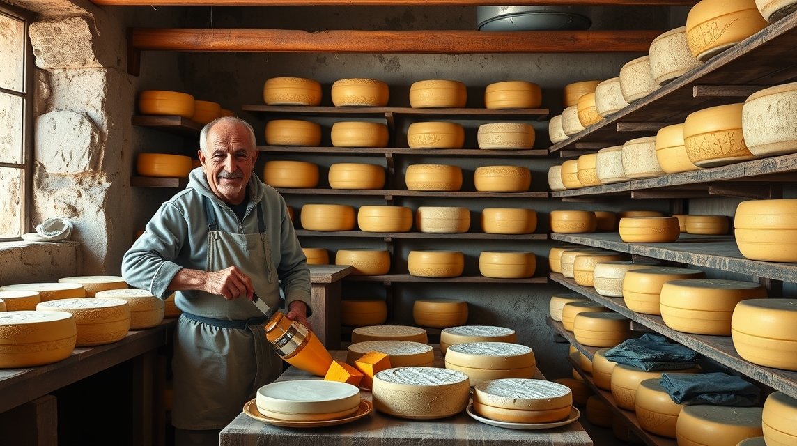 Helyi sajt készítése Castelo Branco tradicionális sajtkészítő műhelyében.