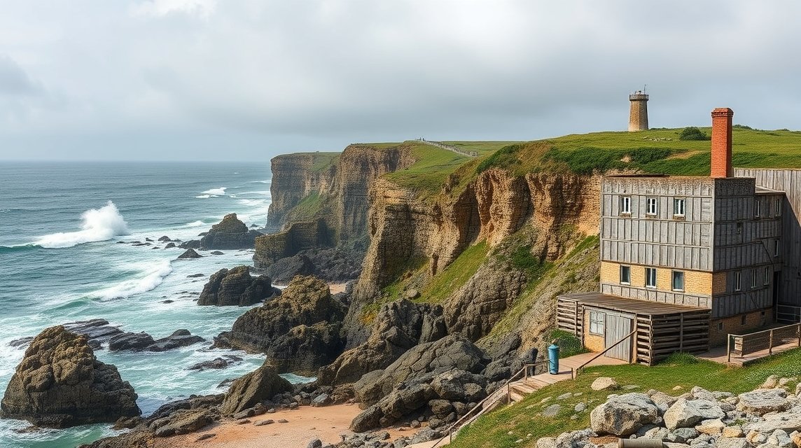 Quiberon Côte Sauvage sziklás tengerpart és világítótorony