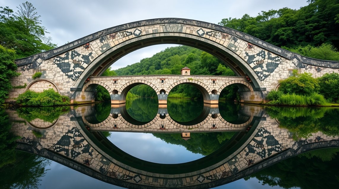 Rakotzbrücke, az Ördög hídja lenyűgöző kőtípus megformálásával a vízen.