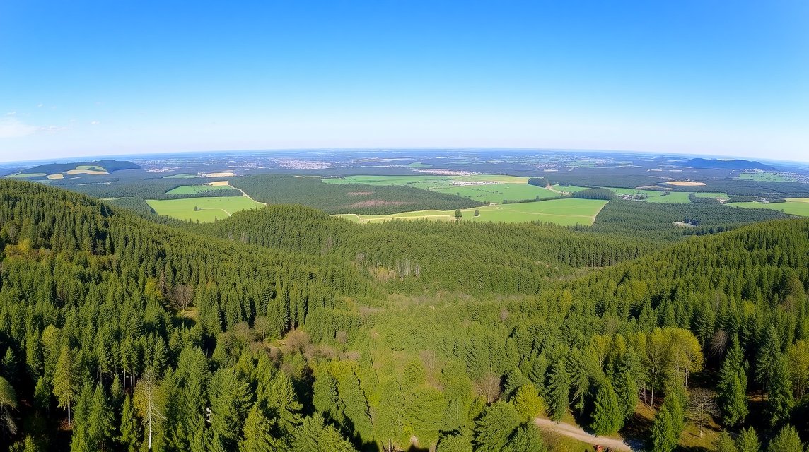 Kilátás a Rytterknægten toronyból Aakirkeby zöld dombjaira