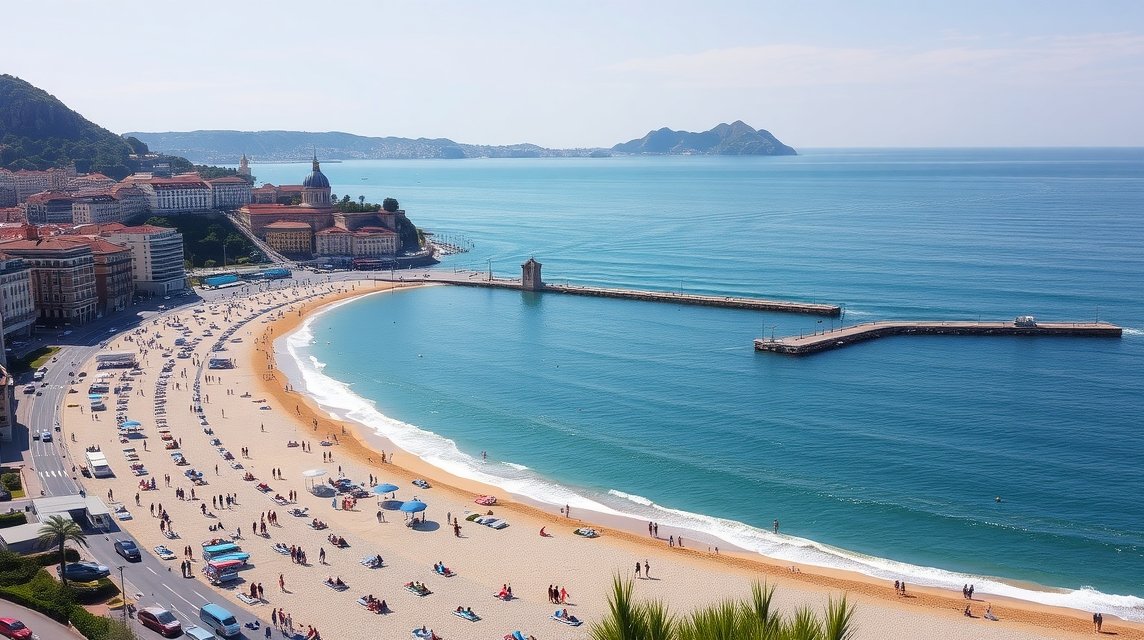 San Sebastián, La Concha-öböl: gyönyörű strand és városi panoráma