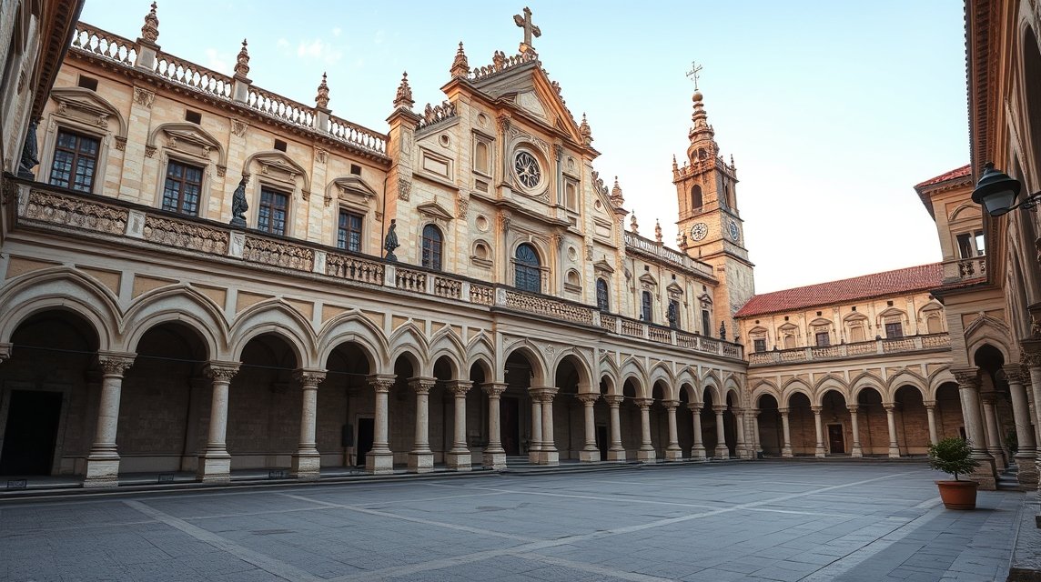 A Santa Cruz kolostor belső udvara Coimbra városában, Portugáliában.