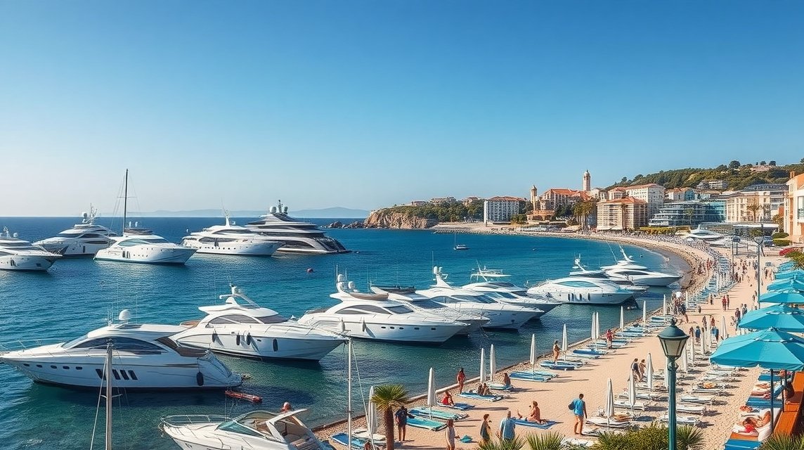 Sanxenxo üdülőhely tengerparti látképe luxusyachtokkal