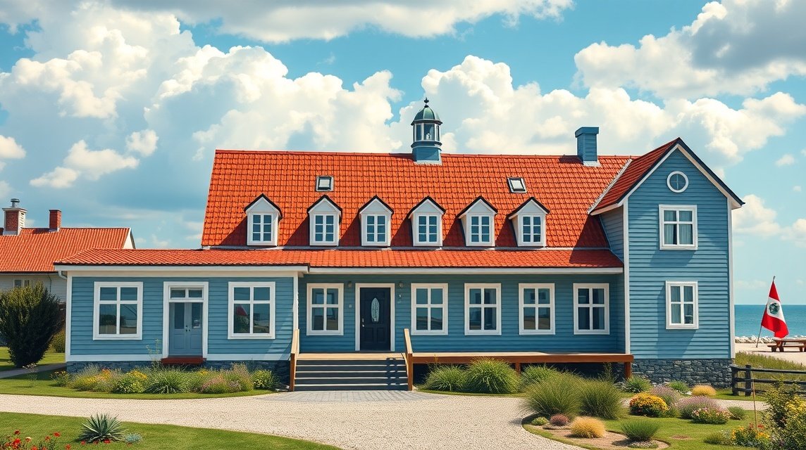 A Skageni Múzeum épülete és környezete napfényben.