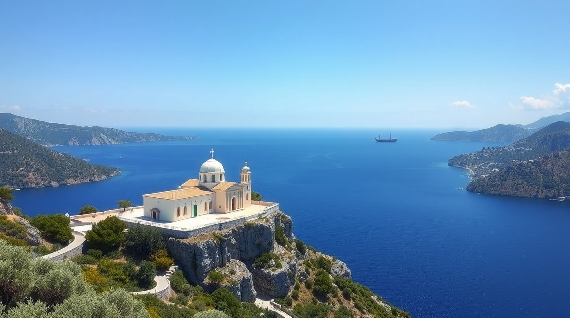 Skopelos szigeti templom a kristálytiszta tenger mellett