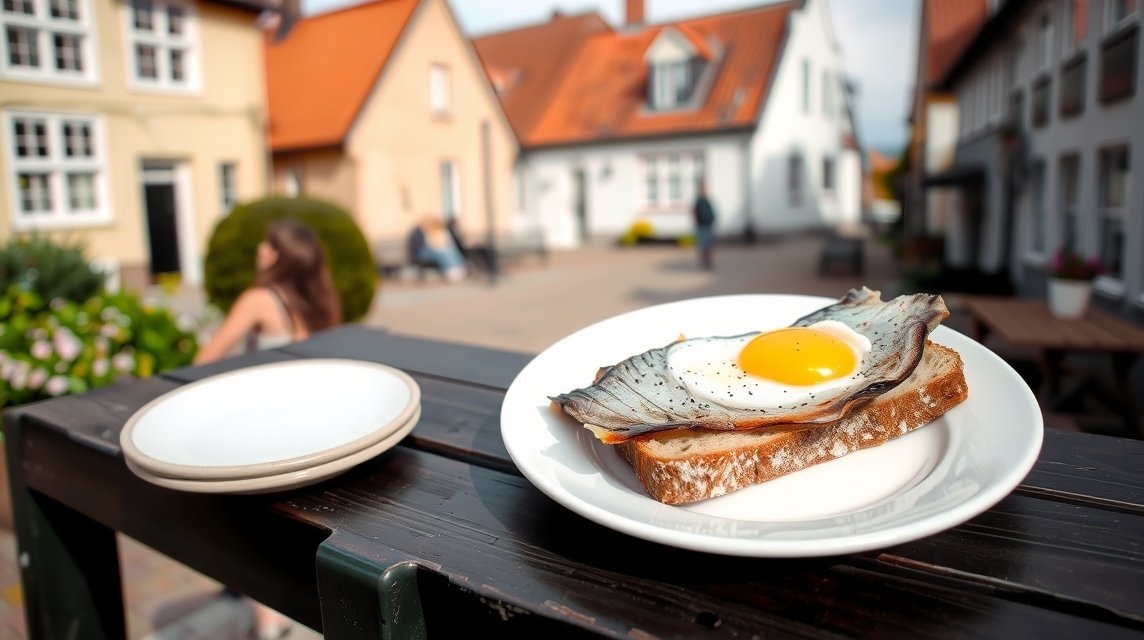 Füstölt hal és nyers tojás a rozskenyéren Aakirkebyben
