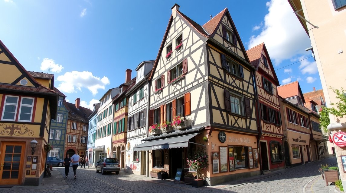 Középkori városkép Stein am Rhein festett homlokzatai mellett