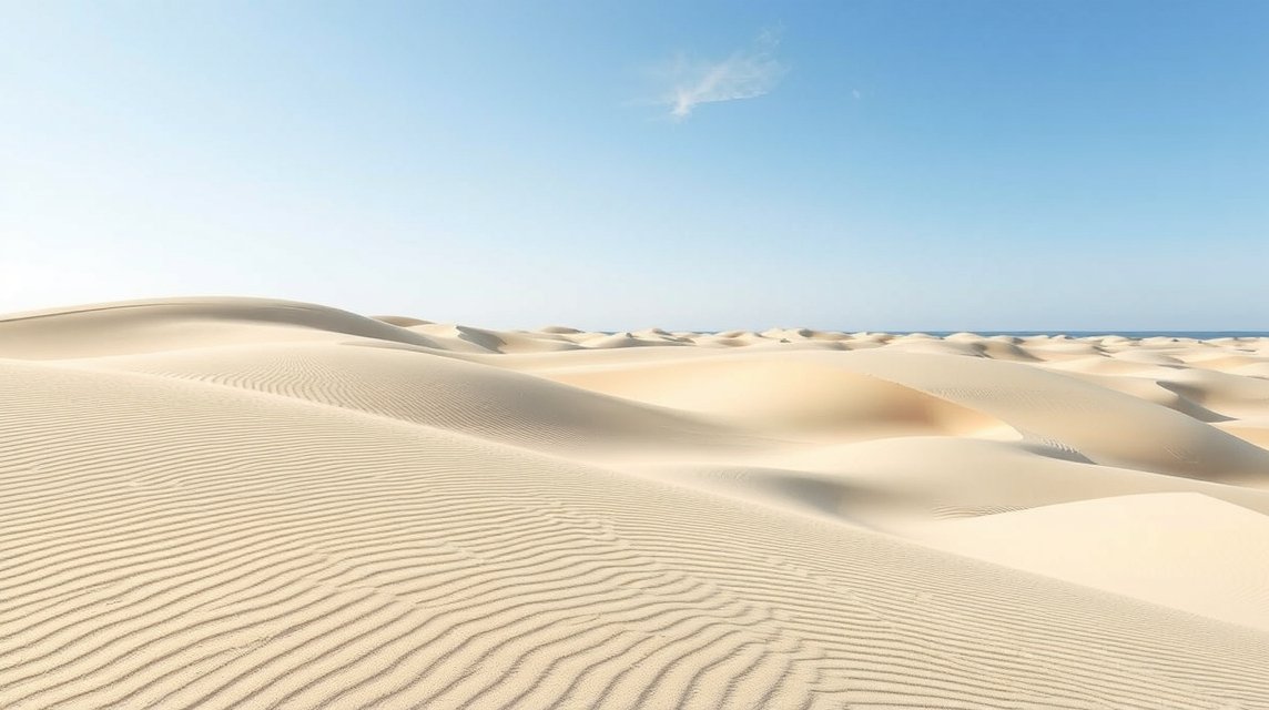 Sylt dűnéi homokpartja, végtelen homok és kék ég.