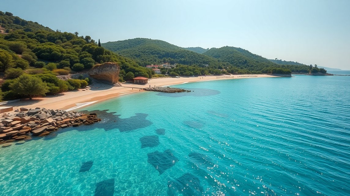 Thassos, Golden Beach, gyönyörű tengerpart és természet a Görögországban.