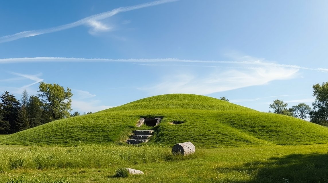 Ulshøj halomsír Kalundborgban, Dánia zöld dombtetőkkel.