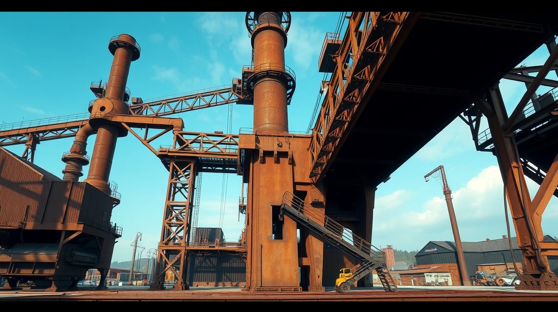 Rozsdás ipari szerkezet a Völklingeni Vasműben, UNESCO világörökség.