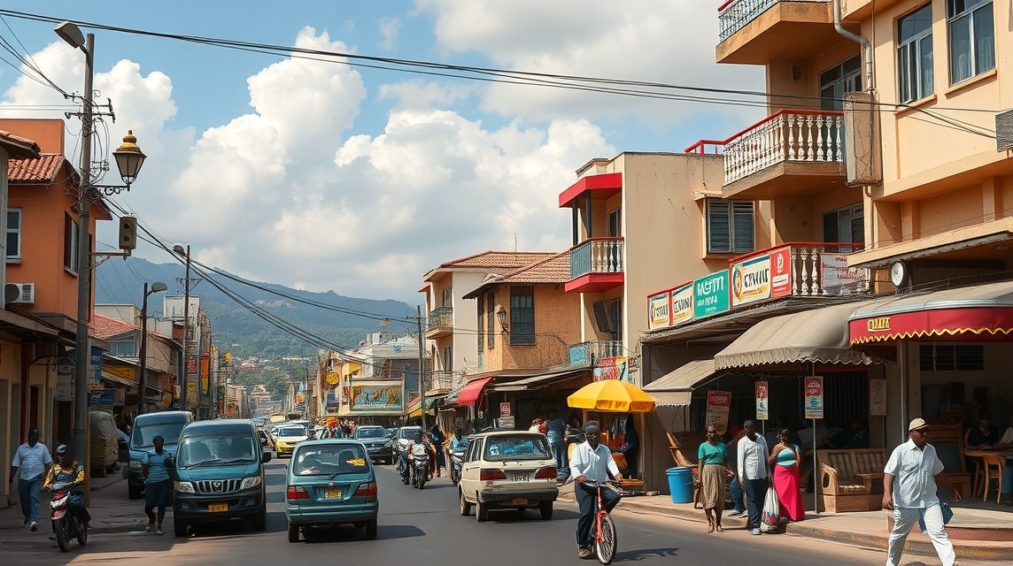Yaoundé forgalmas utcája kameruni fővárosban