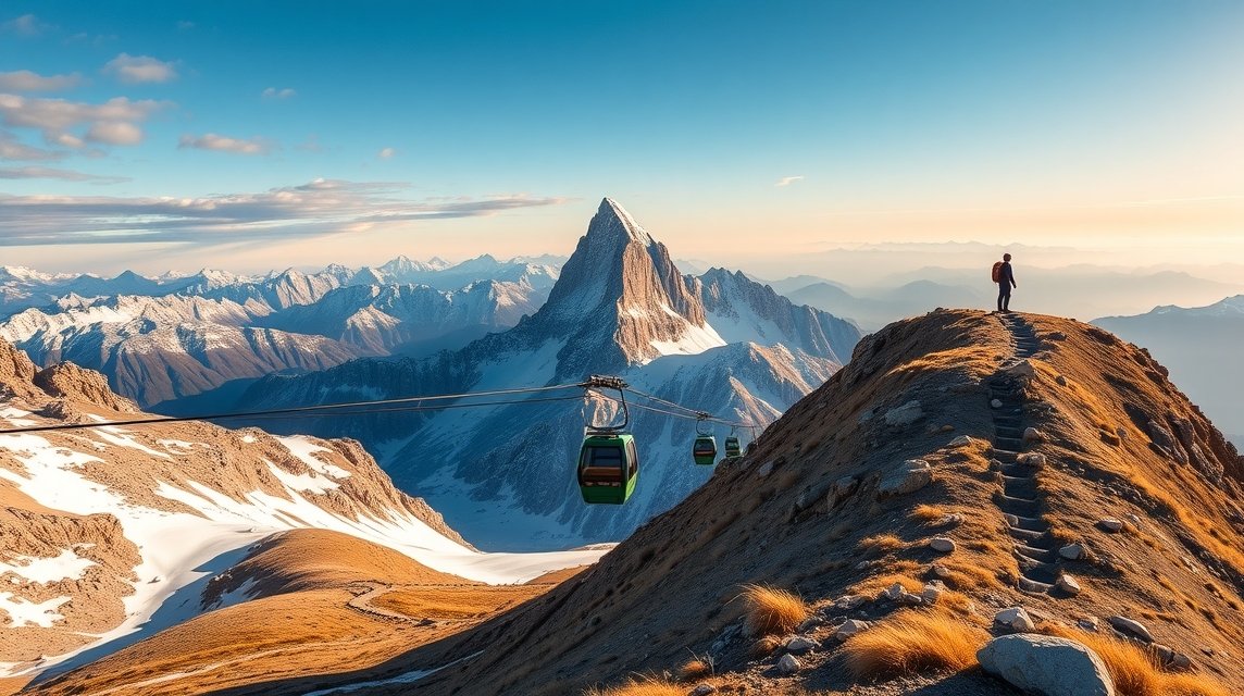 Panorámás kilátás a Zugspitze csúcsáról, felvonóval