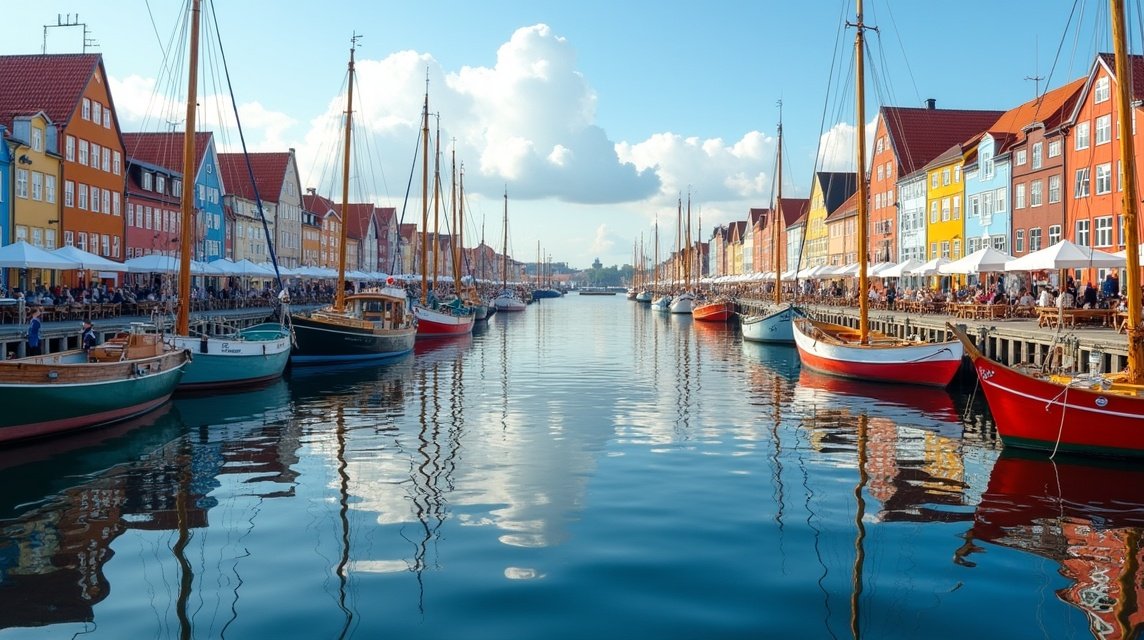 Arendal látnivalók - Pollen, a belső kikötő hangulata 1 Pollen belső kikötőjének színes házai és ringató csónakjai Norvégiában.