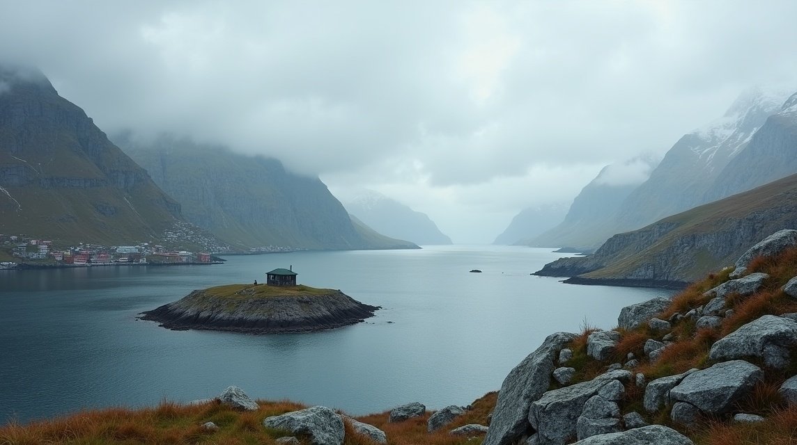 Beisfjord fjord and the dramatic landscape of Narvik, Norvégia.
