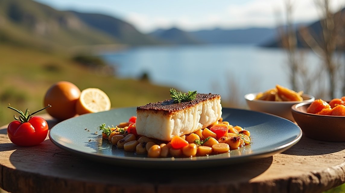 Friss tőkehal helyi zöldségekkel Bodøban